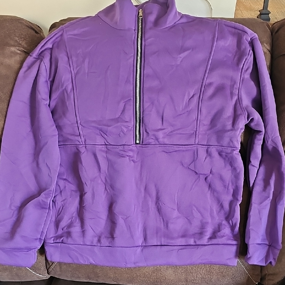 Purple Half-Zip Pullover Hoodie With Matching Sweatpants With Pockets - Size 2xl